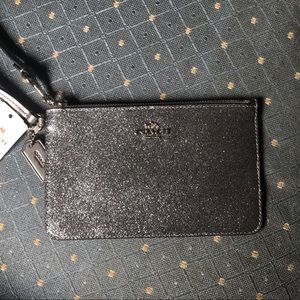 NWT COACH Wristlet Sparkly Silver Glitter Pouch